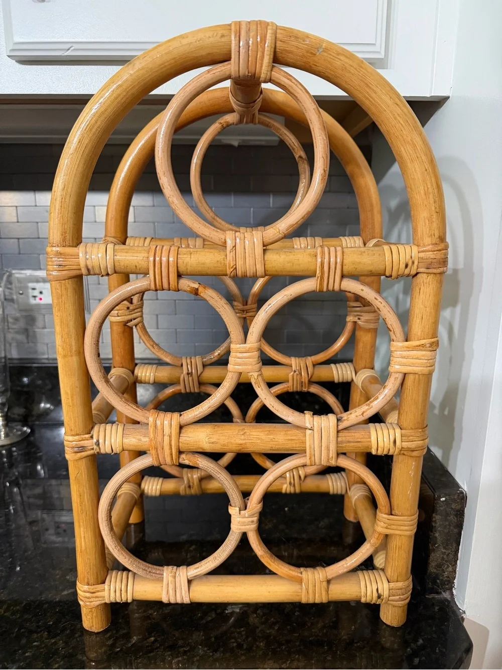 Vintage Rattan Wine Rack Bottle Holder | Holds 5 Bottles